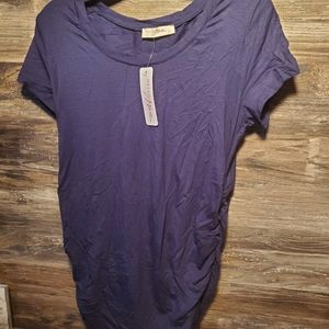 NWT Hello Miz Round Neck Ruched Side Short Sleeve Maternity Top Blue Large